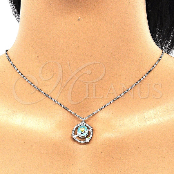 Collares con Dije 04.336.0144.16 Plata Rodinada, Diseño de Corazón y Bola, con Zirconia Cubica Blanca y Cristal Blanca, Pulido, Dos Tonos (Grosor 01 MM, 16 Pulgadas de Largo)