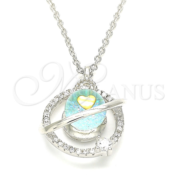Collares con Dije 04.336.0144.16 Plata Rodinada, Diseño de Corazón y Bola, con Zirconia Cubica Blanca y Cristal Blanca, Pulido, Dos Tonos (Grosor 01 MM, 16 Pulgadas de Largo)