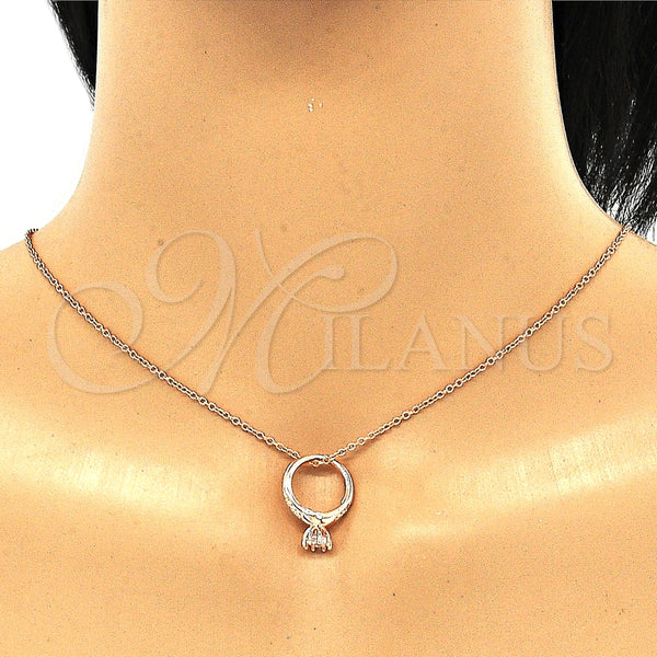 Collares con Dije 04.336.0016.1.16 Plata Rodinada, con Zirconia Cubica Blanca y Cristal Blanca, Pulido, Tono Rosado (Grosor 01 MM, 16 Pulgadas de Largo)