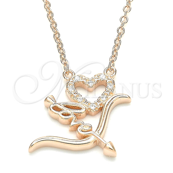 Collares con Dije 04.336.0008.1.16 Plata Rodinada, Diseño de Corazón y Amor, con Zirconia Cubica Blanca, Pulido, Tono Rosado (Grosor 01 MM, 16 Pulgadas de Largo)