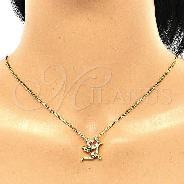 Collares con Dije 04.336.0008.2.16 Plata Rodinada, Diseño de Corazón y Amor, con Zirconia Cubica Blanca, Pulido, Tono Dorado (Grosor 01 MM, 16 Pulgadas de Largo)