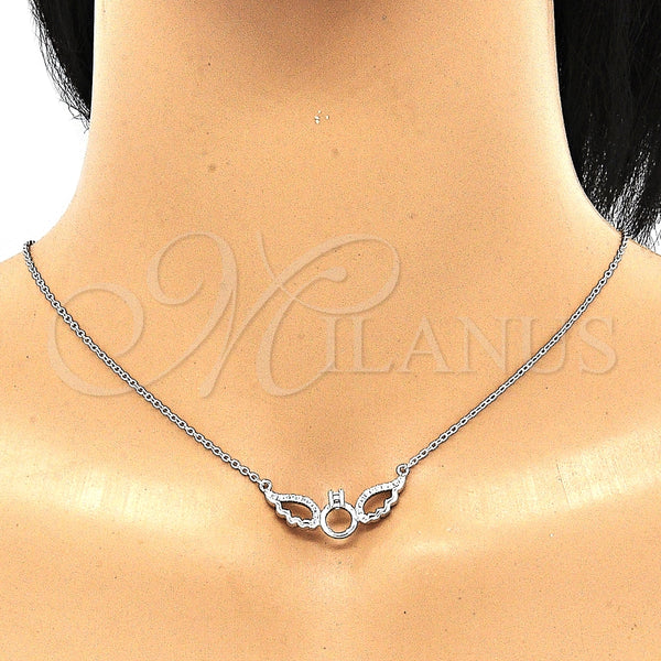Collares con Dije 04.336.0147.16 Plata Rodinada, con Blanca Zirconia Cubica and Blanca Cristal, Pulido, Rodinado (01 MM Thickness, 16 Inches Length)