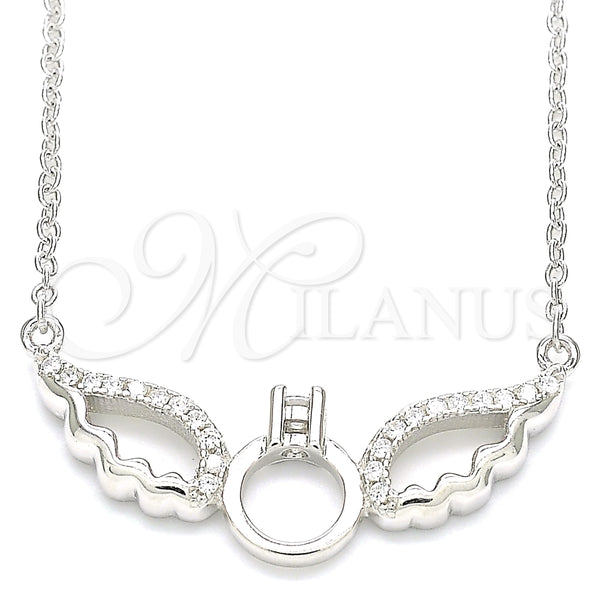 Collares con Dije 04.336.0147.16 Plata Rodinada, con Blanca Zirconia Cubica and Blanca Cristal, Pulido, Rodinado (01 MM Thickness, 16 Inches Length)