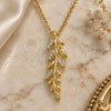 Collares con Dije 04.336.0025.2.16 Plata Rodinada, Diseño de Oja, con Micro Pave Blanca, Pulido, Tono Dorado (Grosor 01 MM, 16 Pulgadas de Largo)