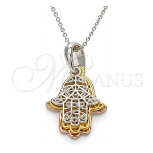 Collares con Dije 04.336.0149.18 Plata Rodinada, Diseño de Judaica y Mano de Dios, Pulido, Tres Tonos (Grosor 01 MM, 18 Pulgadas de Largo)
