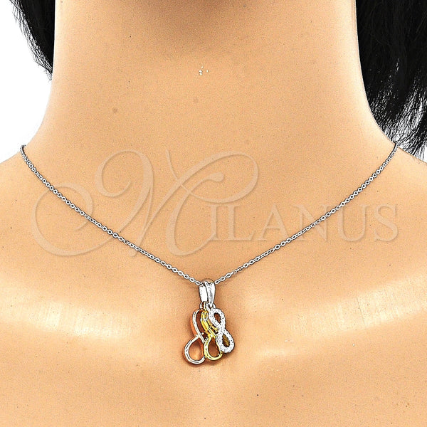 Collares con Dije 04.336.0151.18 Plata Rodinada, Diseño de Infinito, con Blanca Zirconia Cubica, Pulido, Tres Tonos (01 MM Thickness, 18 Inches Length)