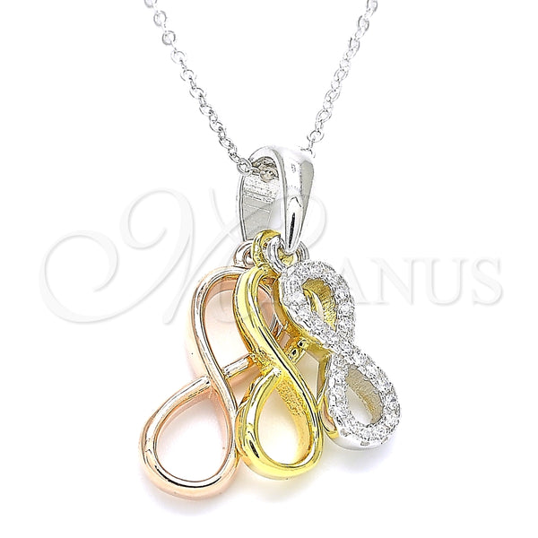 Collares con Dije 04.336.0151.18 Plata Rodinada, Diseño de Infinito, con Blanca Zirconia Cubica, Pulido, Tres Tonos (01 MM Thickness, 18 Inches Length)