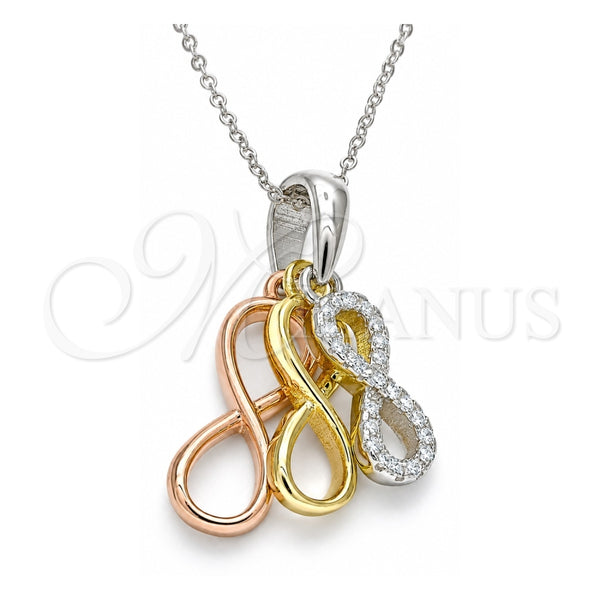 Collares con Dije 04.336.0151.18 Plata Rodinada, Diseño de Infinito, con Zirconia Cubica Blanca, Pulido, Tres Tonos (Grosor 01 MM, 18 Pulgadas de Largo)