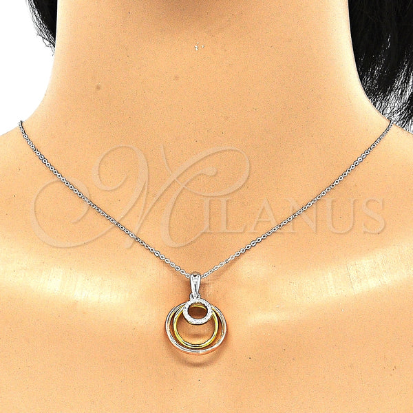 Collares con Dije 04.336.0152.18 Plata Rodinada, con Zirconia Cubica Blanca, Pulido, Tres Tonos (Grosor 01 MM, 18 Pulgadas de Largo)