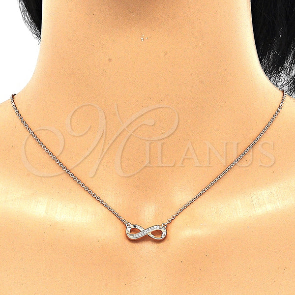 Collares con Dije 04.336.0154.1.16 Plata Rodinada, Diseño de Infinito, con Zirconia Cubica Blanca, Pulido, Tono Rosado (Grosor 01 MM, 16 Pulgadas de Largo)