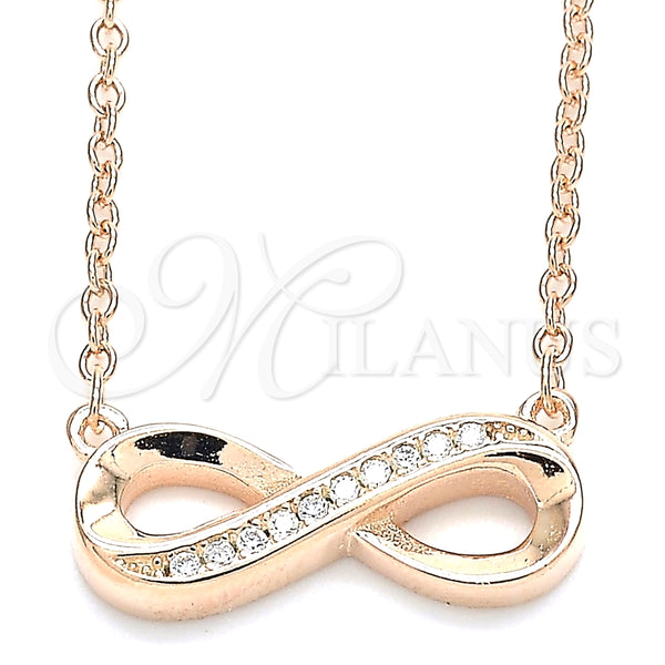 Collares con Dije 04.336.0154.1.16 Plata Rodinada, Diseño de Infinito, con Zirconia Cubica Blanca, Pulido, Tono Rosado (Grosor 01 MM, 16 Pulgadas de Largo)