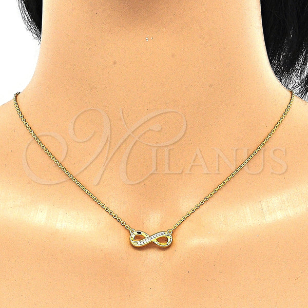 Collares con Dije 04.336.0154.2.16 Plata Rodinada, Diseño de Infinito, con Blanca Zirconia Cubica, Pulido, Tono Dorado (01 MM Thickness, 16 Inches Length)