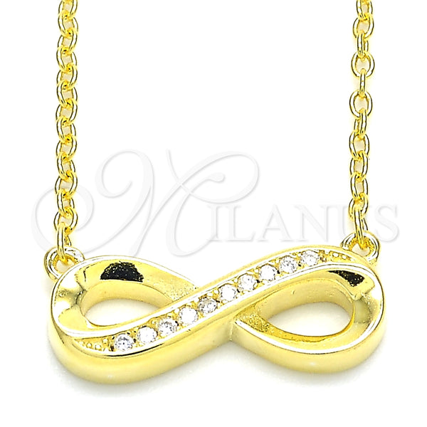 Collares con Dije 04.336.0154.2.16 Plata Rodinada, Diseño de Infinito, con Blanca Zirconia Cubica, Pulido, Tono Dorado (01 MM Thickness, 16 Inches Length)