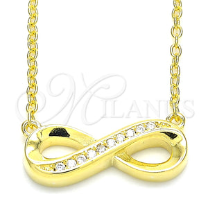Collares con Dije 04.336.0154.2.16 Plata Rodinada, Diseño de Infinito, con Blanca Zirconia Cubica, Pulido, Tono Dorado (01 MM Thickness, 16 Inches Length)