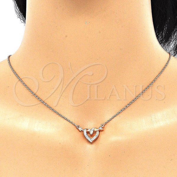 Collares con Dije 04.336.0020.1.16 Plata Rodinada, Diseño de Corazón, con Micro Pave Blanca, Pulido, Tono Rosado (Grosor 01 MM, 16 Pulgadas de Largo)