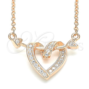 Collares con Dije 04.336.0020.1.16 Plata Rodinada, Diseño de Corazón, con Micro Pave Blanca, Pulido, Tono Rosado (Grosor 01 MM, 16 Pulgadas de Largo)