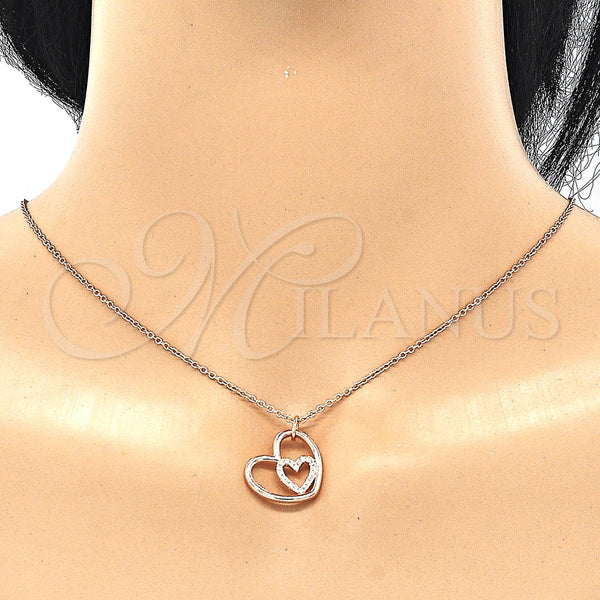 Collares con Dije 04.336.0027.1.16 Plata Rodinada, Diseño de Corazón, con Zirconia Cubica Blanca, Pulido, Tono Rosado (Grosor 01 MM, 16 Pulgadas de Largo)
