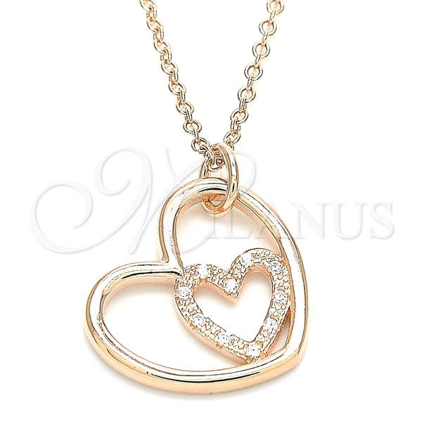 Collares con Dije 04.336.0027.1.16 Plata Rodinada, Diseño de Corazón, con Zirconia Cubica Blanca, Pulido, Tono Rosado (Grosor 01 MM, 16 Pulgadas de Largo)