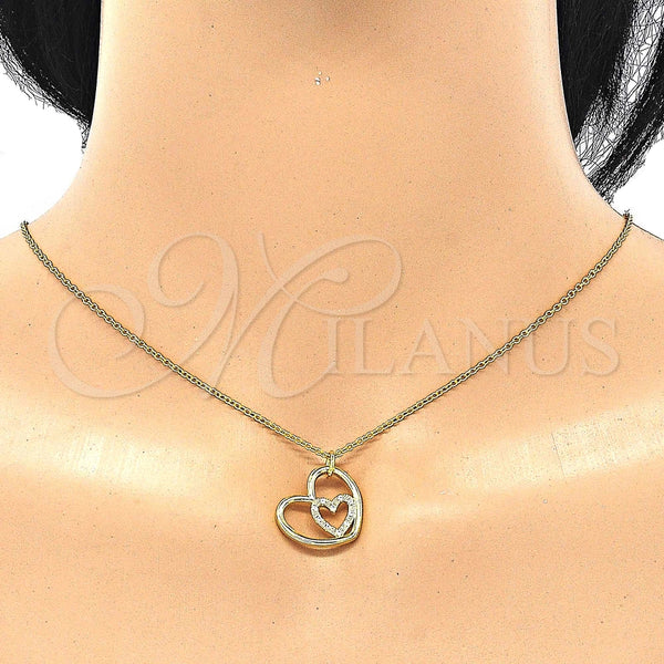 Collares con Dije 04.336.0027.2.16 Plata Rodinada, Diseño de Corazón, con Zirconia Cubica Blanca, Pulido, Tono Dorado (Grosor 01 MM, 16 Pulgadas de Largo)