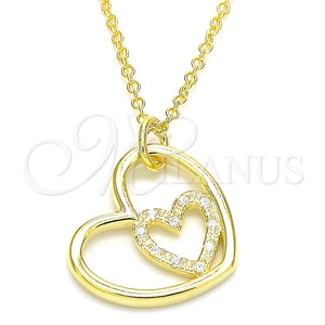 Collares con Dije 04.336.0027.2.16 Plata Rodinada, Diseño de Corazón, con Zirconia Cubica Blanca, Pulido, Tono Dorado (Grosor 01 MM, 16 Pulgadas de Largo)