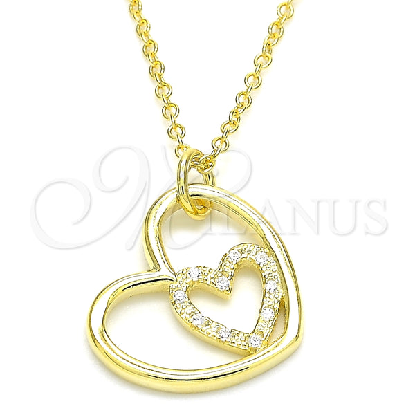 Collares con Dije 04.336.0027.2.16 Plata Rodinada, Diseño de Corazón, con Zirconia Cubica Blanca, Pulido, Tono Dorado (Grosor 01 MM, 16 Pulgadas de Largo)