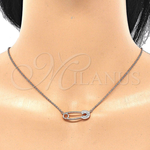 Collares con Dije 04.336.0047.1.16 Plata Rodinada, con Zirconia Cubica Blanca, Pulido, Tono Rosado (Grosor 01 MM, 16 Pulgadas de Largo)