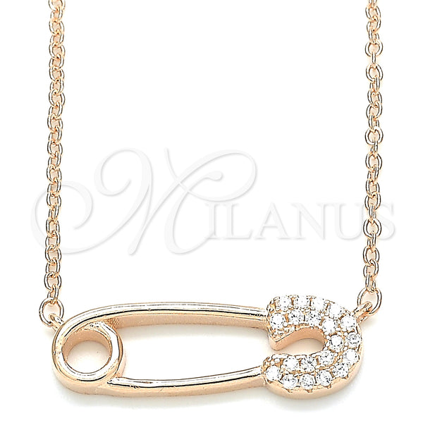 Collares con Dije 04.336.0047.1.16 Plata Rodinada, con Blanca Zirconia Cubica, Pulido, Tono Rosado (01 MM Thickness, 16 Inches Length)