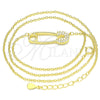Collares con Dije 04.336.0047.2.16 Plata Rodinada, Diseño de Paperclip, con Zirconia Cubica Blanca, Pulido, Tono Dorado (Grosor 01 MM, 16 Pulgadas de Largo)