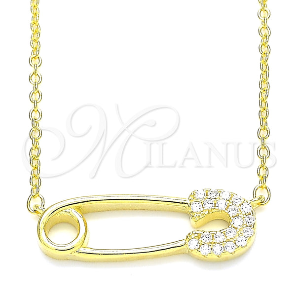 Collares con Dije 04.336.0047.2.16 Plata Rodinada, Diseño de Paperclip, con Zirconia Cubica Blanca, Pulido, Tono Dorado (Grosor 01 MM, 16 Pulgadas de Largo)
