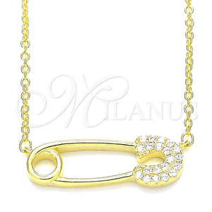 Collares con Dije 04.336.0047.2.16 Plata Rodinada, Diseño de Paperclip, con Zirconia Cubica Blanca, Pulido, Tono Dorado (Grosor 01 MM, 16 Pulgadas de Largo)