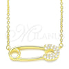 Collares con Dije 04.336.0047.2.16 Plata Rodinada, Diseño de Paperclip, con Zirconia Cubica Blanca, Pulido, Tono Dorado (Grosor 01 MM, 16 Pulgadas de Largo)