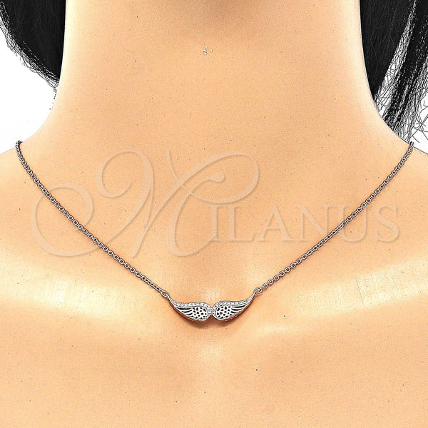 Collares con Dije 04.336.0003.1.16 Plata Rodinada, con Zirconia Cubica Blanca, Pulido, Tono Rosado (Grosor 01 MM, 16 Pulgadas de Largo)