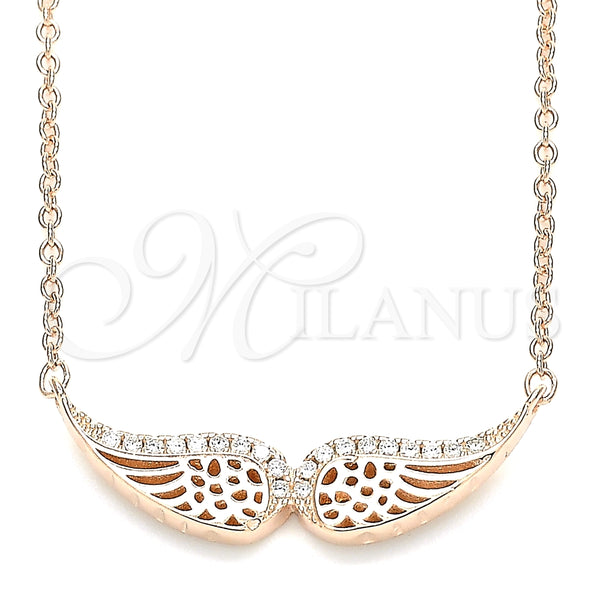 Collares con Dije 04.336.0003.1.16 Plata Rodinada, con Zirconia Cubica Blanca, Pulido, Tono Rosado (Grosor 01 MM, 16 Pulgadas de Largo)