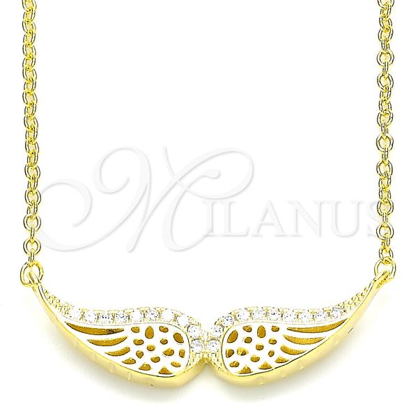 Collares con Dije 04.336.0003.2.16 Plata Rodinada, con Blanca Zirconia Cubica, Pulido, Tono Dorado (01 MM Thickness, 16 Inches Length)