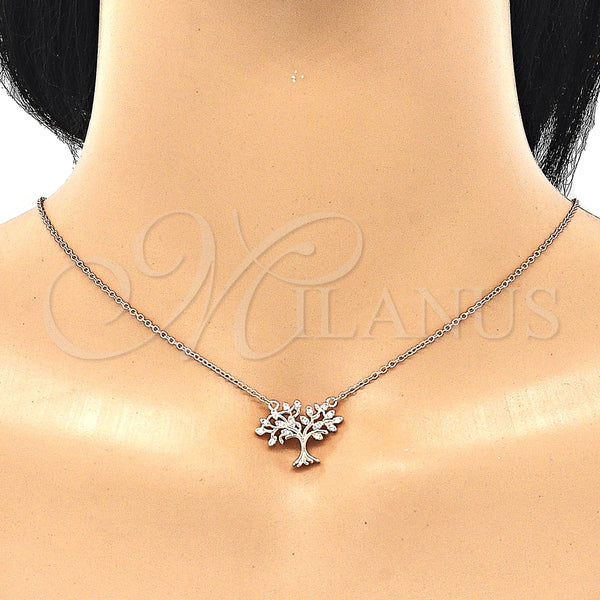 Collares con Dije 04.336.0045.1.16 Plata Rodinada, Diseño de Ãrbol, con Zirconia Cubica Blanca, Pulido, Tono Rosado (Grosor 01 MM, 16 Pulgadas de Largo)
