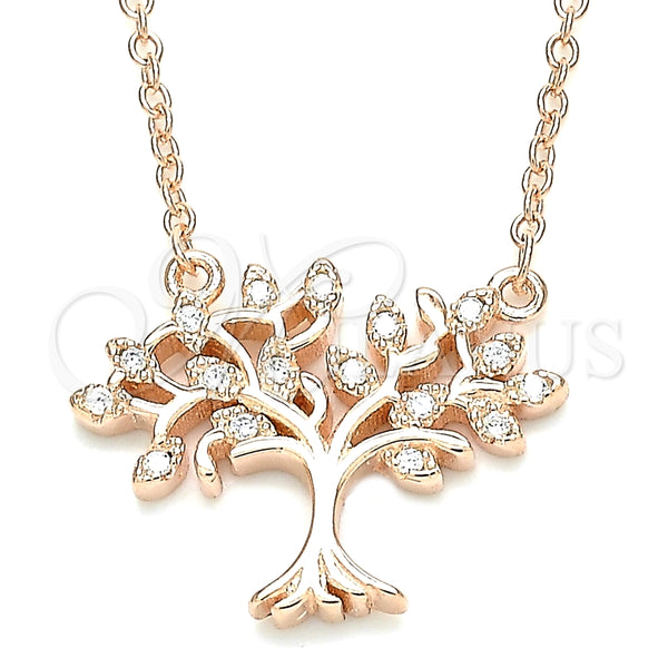 Collares con Dije 04.336.0045.1.16 Plata Rodinada, Diseño de Ãrbol, con Zirconia Cubica Blanca, Pulido, Tono Rosado (Grosor 01 MM, 16 Pulgadas de Largo)