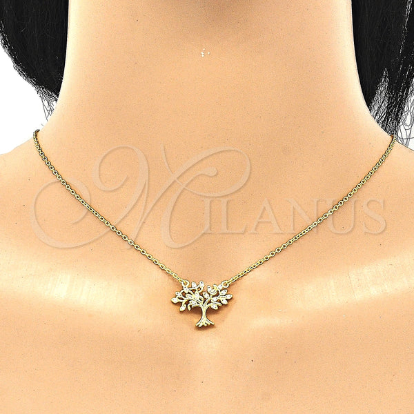 Collares con Dije 04.336.0045.2.16 Plata Rodinada, Diseño de Ãrbol, con Zirconia Cubica Blanca, Pulido, Tono Dorado (Grosor 01 MM, 16 Pulgadas de Largo)