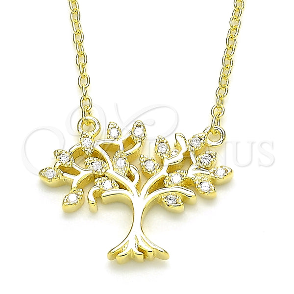 Collares con Dije 04.336.0045.2.16 Plata Rodinada, Diseño de Ãrbol, con Zirconia Cubica Blanca, Pulido, Tono Dorado (Grosor 01 MM, 16 Pulgadas de Largo)