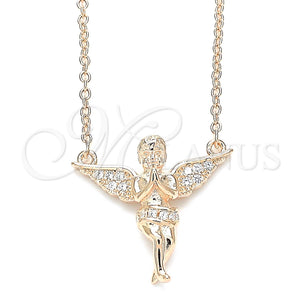 Collares con Dije 04.336.0012.1.16 Plata Rodinada, Diseño de Angel, con Micro Pave Blanca, Pulido, Tono Rosado (Grosor 01 MM, 16 Pulgadas de Largo)