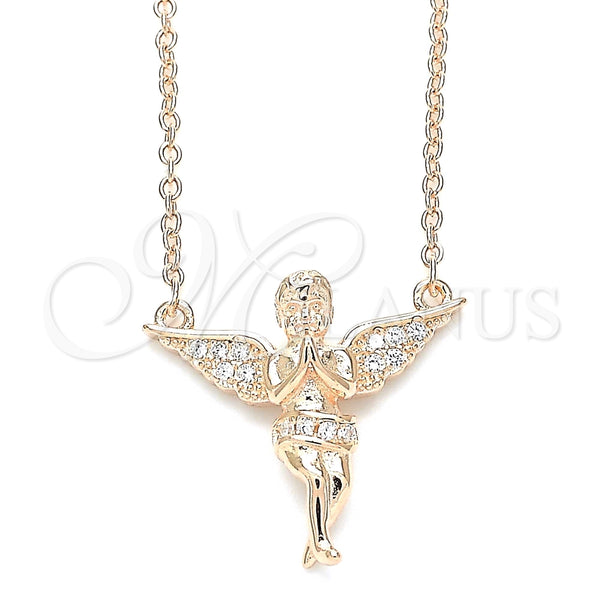 Collares con Dije 04.336.0012.1.16 Plata Rodinada, Diseño de Angel, con Micro Pave Blanca, Pulido, Tono Rosado (Grosor 01 MM, 16 Pulgadas de Largo)