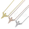 Collares con Dije 04.336.0012.1.16 Plata Rodinada, Diseño de Angel, con Micro Pave Blanca, Pulido, Tono Rosado (Grosor 01 MM, 16 Pulgadas de Largo)