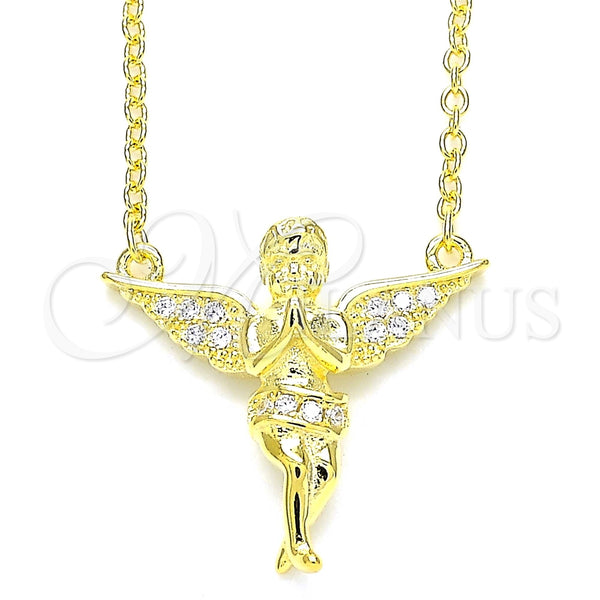 Collares con Dije 04.336.0012.2.16 Plata Rodinada, Diseño de Angel, con Micro Pave Blanca, Pulido, Tono Dorado (Grosor 01 MM, 16 Pulgadas de Largo)