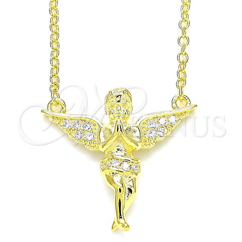Collares con Dije 04.336.0012.2.16 Plata Rodinada, Diseño de Angel, con Micro Pave Blanca, Pulido, Tono Dorado (Grosor 01 MM, 16 Pulgadas de Largo)