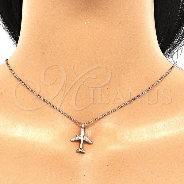 Collares con Dije 04.336.0159.1.16 Plata Rodinada, con Zirconia Cubica Blanca, Pulido, Tono Rosado (Grosor 01 MM, 16 Pulgadas de Largo)