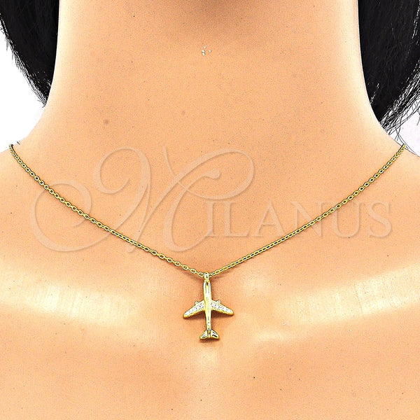 Collares con Dije 04.336.0159.2.16 Plata Rodinada, con Zirconia Cubica Blanca, Pulido, Tono Dorado (Grosor 01 MM, 16 Pulgadas de Largo)