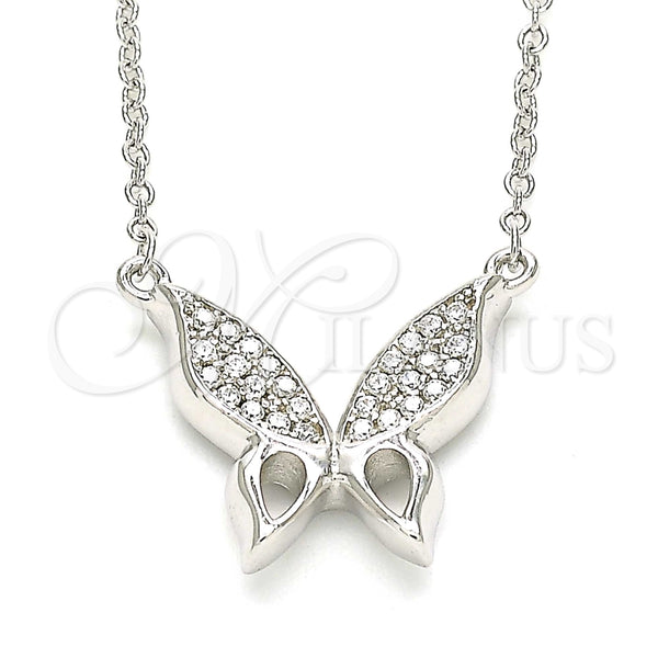 Collares con Dije 04.336.0160.16 Plata Rodinada, Diseño de Mariposa, con Zirconia Cubica Blanca, Pulido, Rodinado (Grosor 01 MM, 16 Pulgadas de Largo)