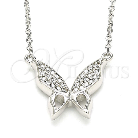 Collares con Dije 04.336.0160.16 Plata Rodinada, Diseño de Mariposa, con Zirconia Cubica Blanca, Pulido, Rodinado (Grosor 01 MM, 16 Pulgadas de Largo)