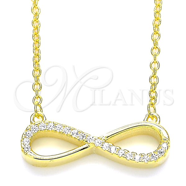 Collares con Dije 04.336.0173.2.16 Plata Rodinada, Diseño de Infinito, con Zirconia Cubica Blanca, Pulido, Tono Dorado (Grosor 01 MM, 16 Pulgadas de Largo)