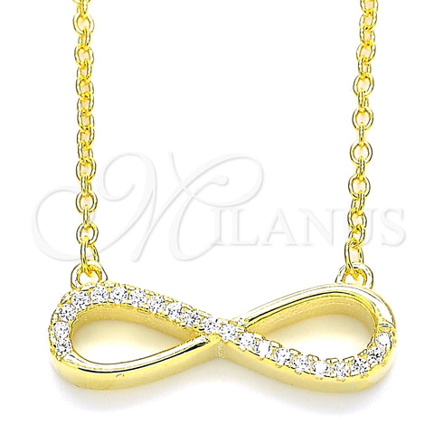 Collares con Dije 04.336.0173.2.16 Plata Rodinada, Diseño de Infinito, con Zirconia Cubica Blanca, Pulido, Tono Dorado (Grosor 01 MM, 16 Pulgadas de Largo)