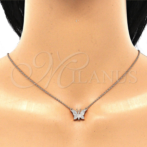 Collares con Dije 04.336.0042.1.16 Plata Rodinada, Diseño de Mariposa, con Zirconia Cubica Blanca, Pulido, Tono Rosado (Grosor 01 MM, 16 Pulgadas de Largo)